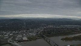 5.5K aerial stock footage approaching warehouses and suburban neighborhoods in Southeast Portland, Oregon Aerial Stock Footage | AX155_093