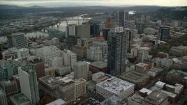 5.5K aerial stock footage orbiting skyscrapers and high-rises in Downtown Portland, Oregon, and reveal US Bancorp Tower Aerial Stock Footage | AX155_112