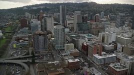 5.5K aerial stock footage passing the top of US Bancorp Tower, and city streets and skyscrapers in Downtown Portland, Oregon Aerial Stock Footage | AX155_113E