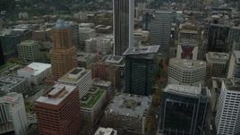 5.5K aerial stock footage flying by high-rises and KOIN Center in Downtown Portland, Oregon Aerial Stock Footage | AX155_116