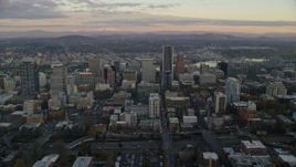 5.5K aerial stock footage flying by skyscrapers and high-rises at twilight in Downtown Portland, Oregon Aerial Stock Footage | AX155_147