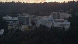 5.5K aerial stock footage of the Oregon Health and Science University in Portland, Oregon, twilight Aerial Stock Footage | AX155_167E