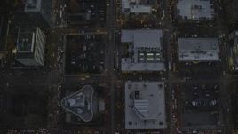 5.5K aerial stock footage of a bird's eye view follow SW 5th Avenue at twilight through Downtown Portland, Oregon Aerial Stock Footage | AX155_243