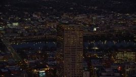 5.5K aerial stock footage orbiting the top of US Bancorp Tower at night in Downtown Portland, Oregon Aerial Stock Footage | AX155_274