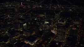 5.5K aerial stock footage flying by Park Avenue West Tower and Fox Tower at night in Downtown Portland, Oregon Aerial Stock Footage | AX155_305E