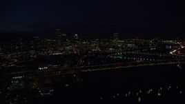 5.5K aerial stock footage approaching Marquam Bridge and the Downtown Portland city skyline at night, Oregon Aerial Stock Footage | AX155_325E