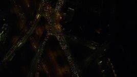 5.5K aerial stock footage of a bird's eye of city streets at night through Downtown Portland, Oregon, reveal I-405 and SW Broadway Aerial Stock Footage | AX155_339E