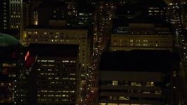 5.5K aerial stock footage of SW Broadway through downtown at nighttime in Downtown Portland, Oregon Aerial Stock Footage | AX155_399