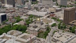 4.8K aerial stock footage approaching the Georgia State Capitol, Downtown Atlanta, Georgia Aerial Stock Footage | AX36_036