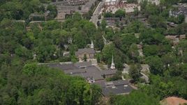 4.8K aerial stock footage approaching a church nestled among trees, Buckhead, Georgia  Aerial Stock Footage | AX36_056