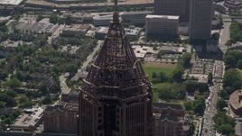 4.8K aerial stock footage of close-up orbiting the top of Bank of America Plaza, Atlanta, Georgia Aerial Stock Footage | AX37_046
