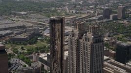 4.8K aerial stock footage orbiting 191 Peachtree Tower, revealing Westin Peachtree Plaza, Downtown Atlanta Aerial Stock Footage | AX37_054E