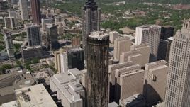 4.8K aerial stock footage orbiting Westin Peachtree Plaza Hotel, Downtown Atlanta, Georgia Aerial Stock Footage | AX37_057E