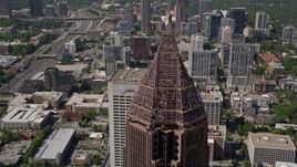 4.8K aerial stock footage approaching Bank of America Plaza and tilt to bird's eye view, Midtown Atlanta Aerial Stock Footage | AX37_068