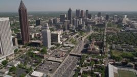 4.8K aerial stock footage following heavy traffic on Downtown Connector toward Downtown Atlanta, Georgia Aerial Stock Footage | AX37_073E