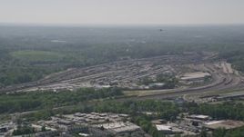 4.8K aerial stock footage approaching a train yard, Atlanta, Georgia Aerial Stock Footage | AX37_085