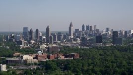 4.8K aerial stock footage of the Midtown and Downtown Atlanta skyline seen from Buckhead, Georgia Aerial Stock Footage | AX38_030E