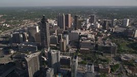 4.8K aerial stock footage approaching skyscrapers and office buildings, Downtown Atlanta Aerial Stock Footage | AX38_079