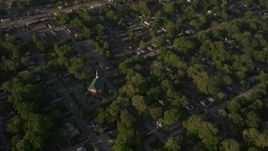 4.8K aerial stock footage flying by a church in a residential area, West Atlanta, Georgia Aerial Stock Footage | AX39_002