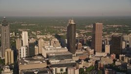 4.8K aerial stock footage approaching hotels and high-rises, Downtown Atlanta, Georgia Aerial Stock Footage | AX39_004