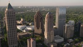 4.8K aerial stock footage approaching Midtown Atlanta skyscrapers revealing Promenade II, Georgia Aerial Stock Footage | AX39_022E