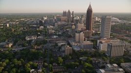 4.8K aerial stock footage flying by Midtown Atlanta while approaching Downtown skyscrapers, Georgia Aerial Stock Footage | AX39_034E