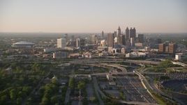 4.8K aerial stock footage approaching Downtown Atlanta, Georgia Aerial Stock Footage | AX39_042