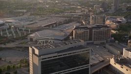 4.8K aerial stock footage approaching CNN Center and Philips Arena, Downtown Atlanta Aerial Stock Footage | AX39_046