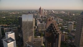 4.8K aerial stock footage orbiting Promenade II, revealing cluster of skyscrapers, Midtown Atlanta Aerial Stock Footage | AX39_057E