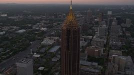 4.8K aerial stock footage approach and orbit Bank of America Plaza, Midtown Atlanta, Georgia, twilight Aerial Stock Footage | AX40_006E