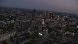 4.8K aerial stock footage approaching Downtown skyscrapers from Midtown, Atlanta, Georgia, sunset Aerial Stock Footage | AX40_012E