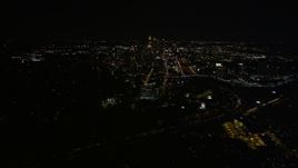 4.8K aerial stock footage approaching Midtown Atlanta from Buckhead, Georgia, night Aerial Stock Footage | AX41_054