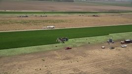 5K aerial stock footage flyby farm workers working a crop field, Camarillo, California Aerial Stock Footage | AX42_042E