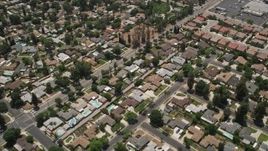 5K aerial stock footage of a reverse view of suburban residential neighborhoods, West Hills, California Aerial Stock Footage | AX42_119