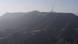 4K aerial stock footage approaching the iconic Hollywood Sign, Los Angeles, California Aerial Stock Footage | AX43_015