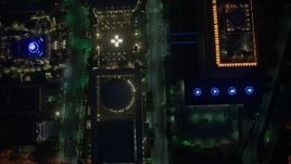 4K aerial stock footage of a bird's eye over city streets and buildings, Downtown Los Angeles, night Aerial Stock Footage | AX44_083
