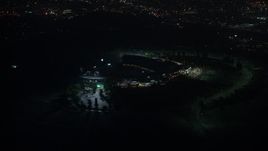 4K aerial stock footage orbiting Dodger Stadium, Los Angeles, California, night Aerial Stock Footage | AX44_090