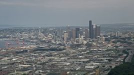 5K aerial stock footage of Seattle skyline seen from south of Downtown Seattle, Washington Aerial Stock Footage | AX45_013