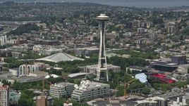 5K aerial stock footage approaching the Space Needle, Downtown Seattle, Washington Aerial Stock Footage | AX45_067