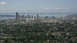 5K aerial stock footage of downtown skyline from Central Seattle neighborhoods, Downtown Seattle, Washington Aerial Stock Footage | AX45_082E