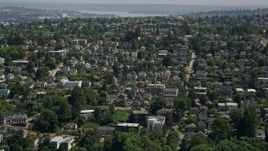 5K aerial stock footage of flying by a suburban neighborhood in Magnolia, Seattle, Washington Aerial Stock Footage | AX45_104