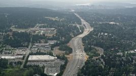5K aerial stock footage of light traffic on Interstate 405 in Kirkland, Washington Aerial Stock Footage | AX46_023E