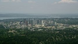 5K aerial stock footage of skyscrapers and city buildings in Downtown Bellevue, Washington Aerial Stock Footage | AX46_041