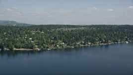 5K aerial stock footage of waterfront homes on the shore of Lake Washington, Mercer Island, Washington Aerial Stock Footage | AX47_006