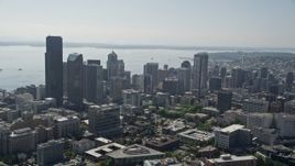 5K aerial stock footage fly west toward the Downtown Seattle skyline, Washington Aerial Stock Footage | AX47_017E