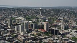 5K aerial stock footage of a view of the Space Needle and high-rise buildings, Seattle, Washington Aerial Stock Footage | AX47_023