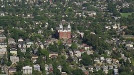 5K aerial stock footage approach Immaculate Conception Church in an urban residential area, Central Seattle, Washington Aerial Stock Footage | AX47_040E