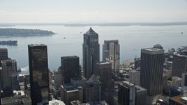 5K aerial stock footage fly over downtown to reveal the Central Waterfront in Downtown Seattle, Washington Aerial Stock Footage | AX47_044E