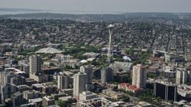 5K aerial stock footage of Space Needle and nearby high-rise buildings, Downtown Seattle, Washington Aerial Stock Footage | AX47_047