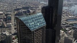 5K aerial stock footage orbit the roof of Seattle Municipal Tower in Downtown Seattle, Washington Aerial Stock Footage | AX47_057